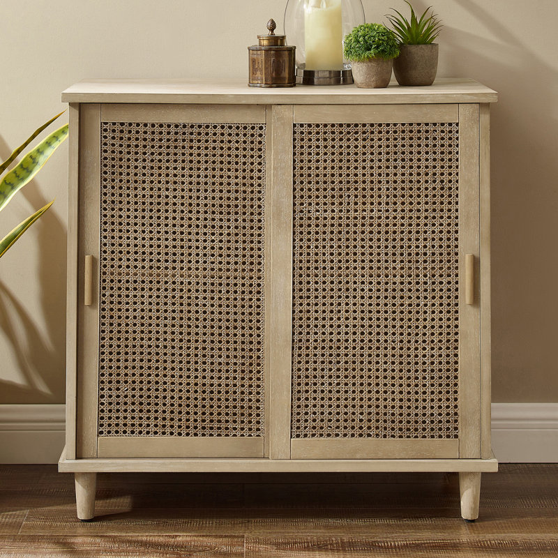 Beshears Natural Craft Rattan Sliding Door Accent Cabinet